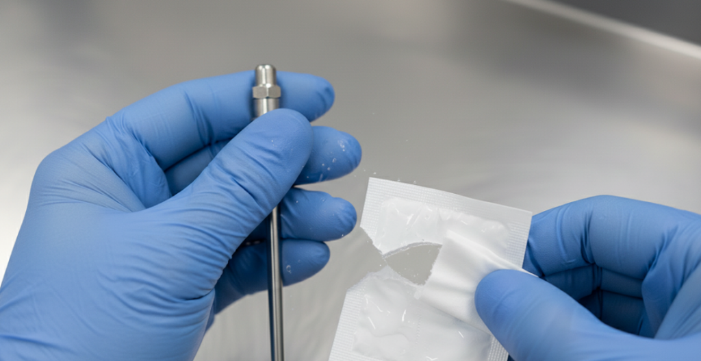 Wipe the metal detector needle