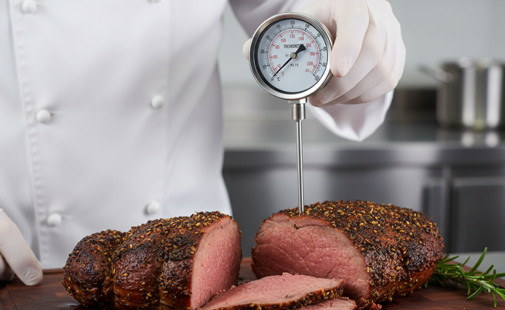 Measuring the internal temperature of cooked meat
