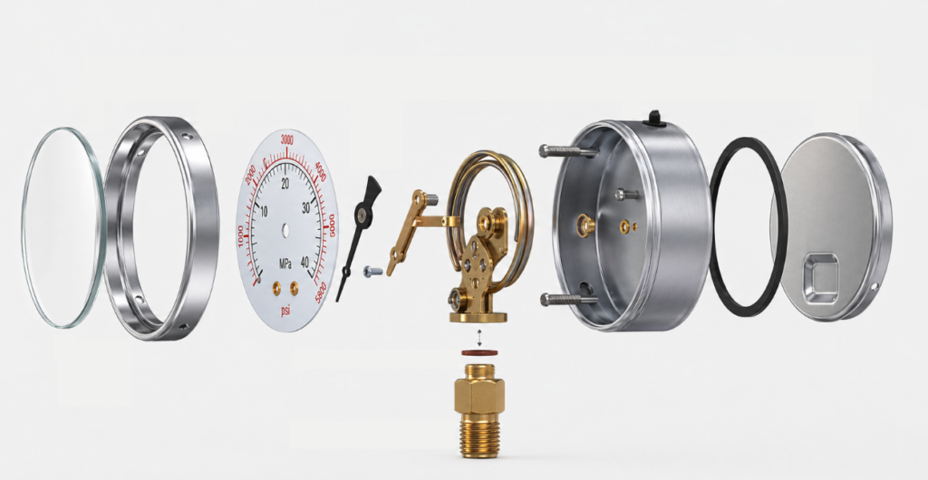 Schematic Diagram of the Internal Structure of a air pressure gauge