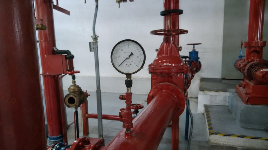 Water pressure gauge for sprinkler system for people
