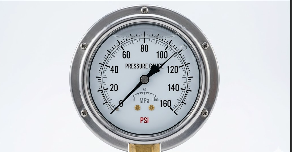 0–160 PSI Liquid-Filled Pressure Gauge — Panoramic View