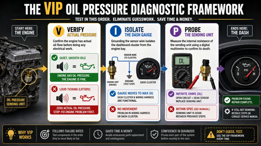 Insert an infographic illustrating the "VIP Framework" with a flowchart pointing from the engine block to the dash cluster.