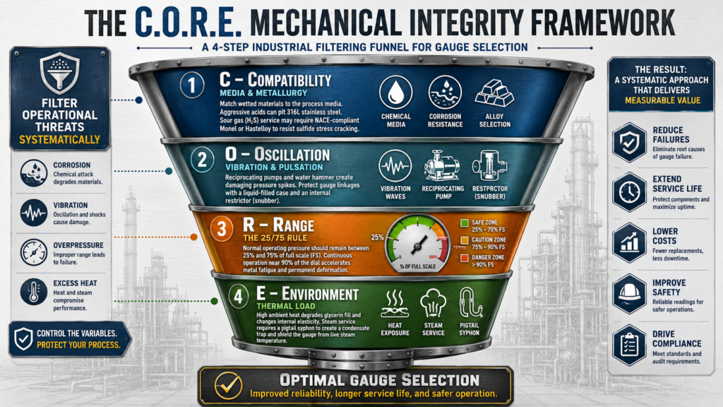 The C.O.R.E. Chart Is A Four-Level Industrial Filtration Funnel Diagram, With Each Level Corresponding To One Of The Aforementioned Selection Dimensions.