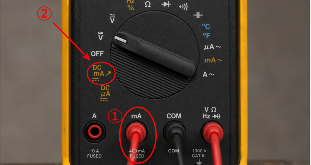 Close-up diagram of a digital multimeter