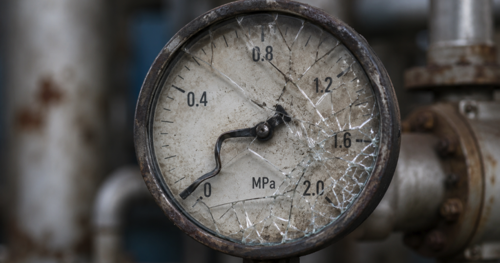 Broken industrial pressure gauge