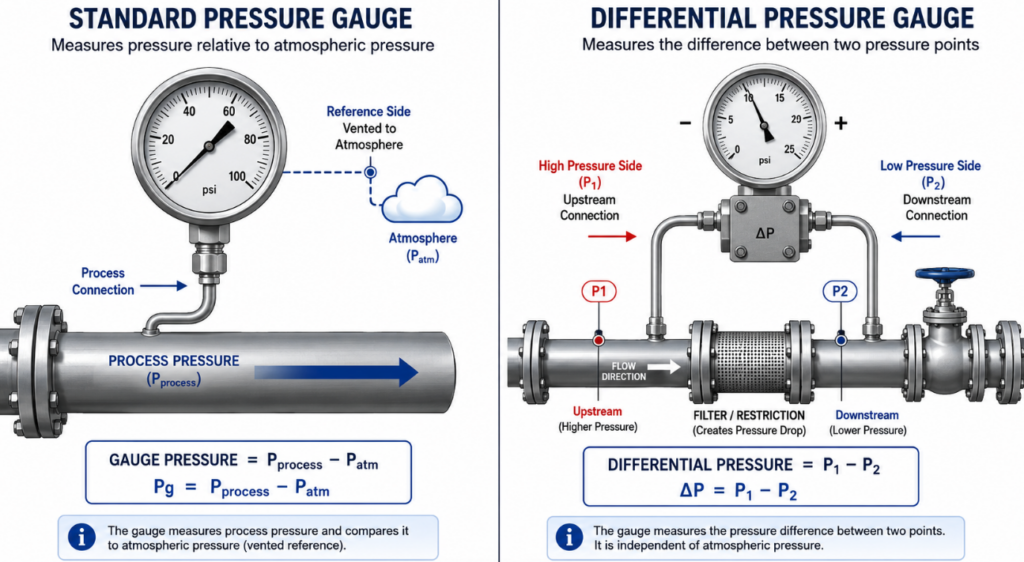 Comparison of standard and differential pressure gauge
