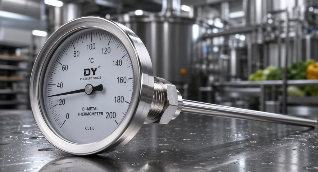 Product image of a high-quality bimetallic probe thermometer.