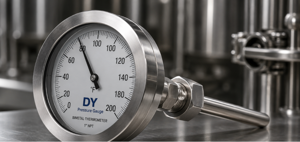 Close-up of a stainless steel pressure gauge