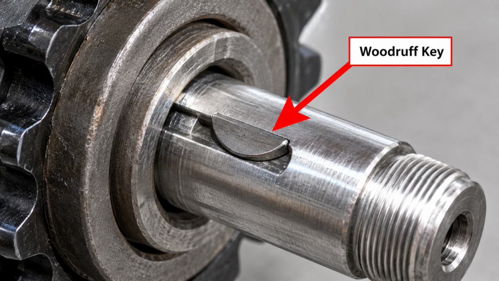 The View Points Directly To The Woodruff Key Seated In The Slot On The Engine Shaft (Its Location Is Indicated By A Bright Red Arrow.
