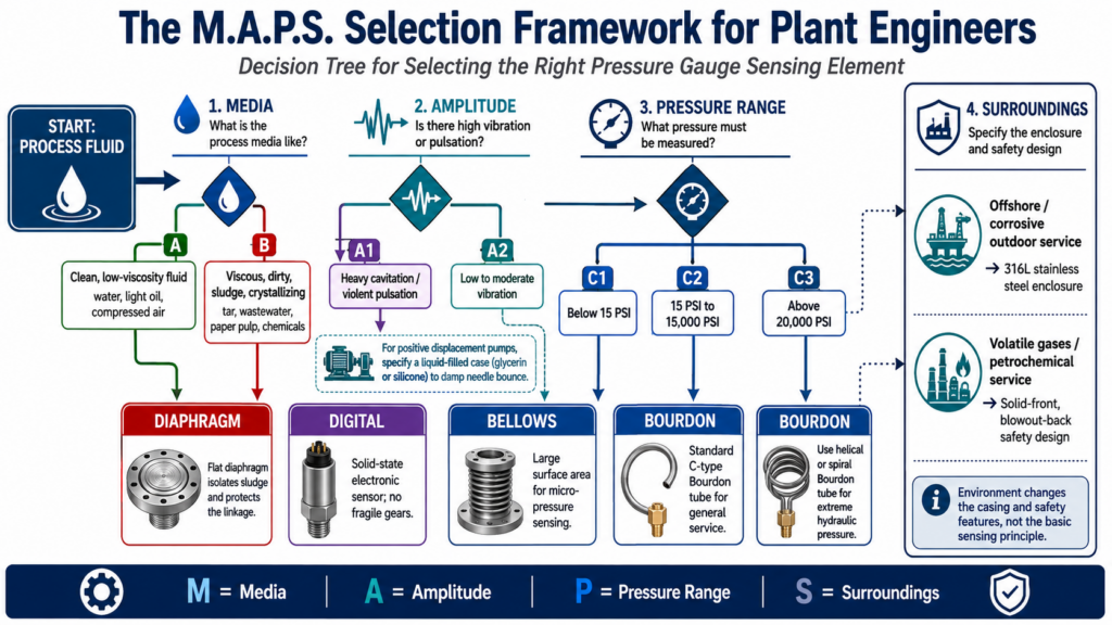 Starting With The Process Fluid, The Flow Passes Through Various Branches That Ultimately Lead To Bourdon, Diaphragm, Bellows, Or Digital Technologies.